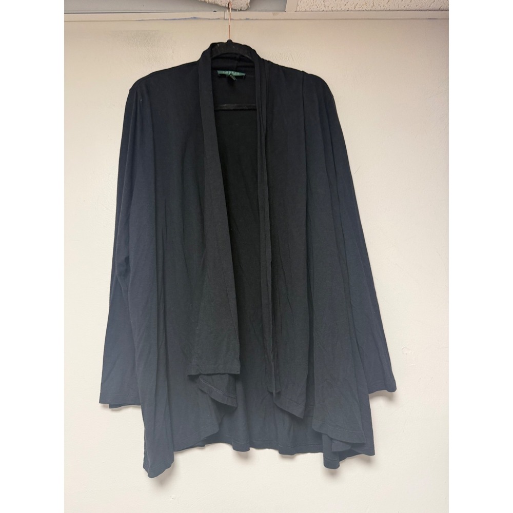 Lauren Ralph Lauren Cardigan Womens 2X Black Excellent Open Front Jersey‎ 8451